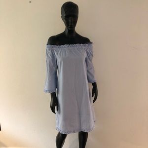 Blue & White Striped Off-the-Shoulder Dress